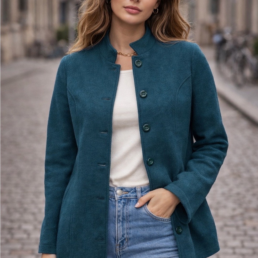 100% Wool Women's Jacket in teal